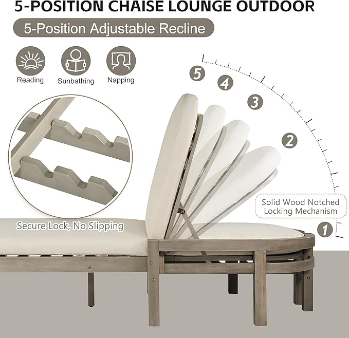 Outdoor Chaise Lounge Chair Set of 3, Patio Chaise Lounge Recliner - Image 6