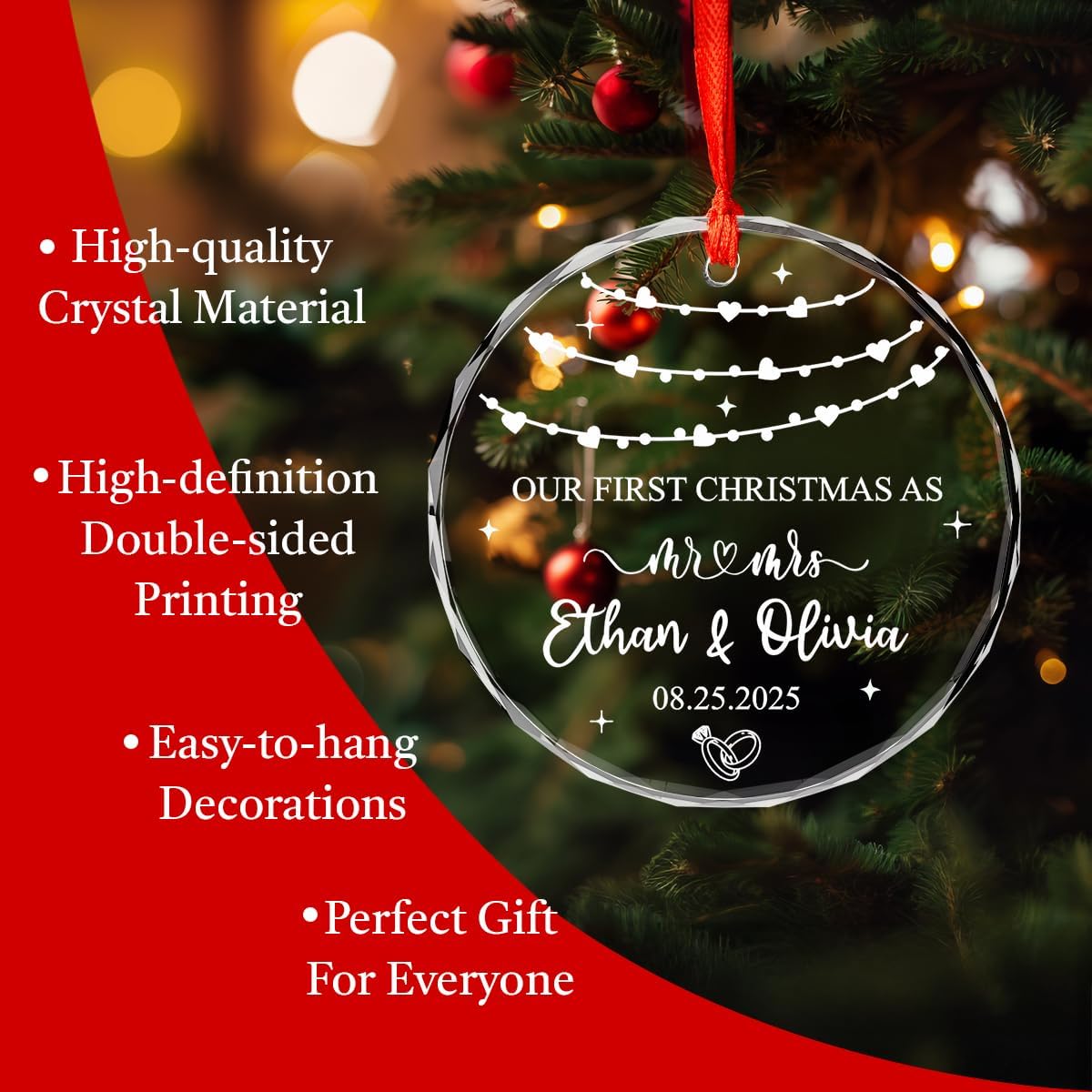 Personalized Christmas Ornaments with Names, Couple Glass Ornament, Custom Wedding Gifts for Couples 2025, Wedding Gift Ideas for Newly Wed Couple, Bride, Bridal Shower, Future Mr & Mrs (C4)