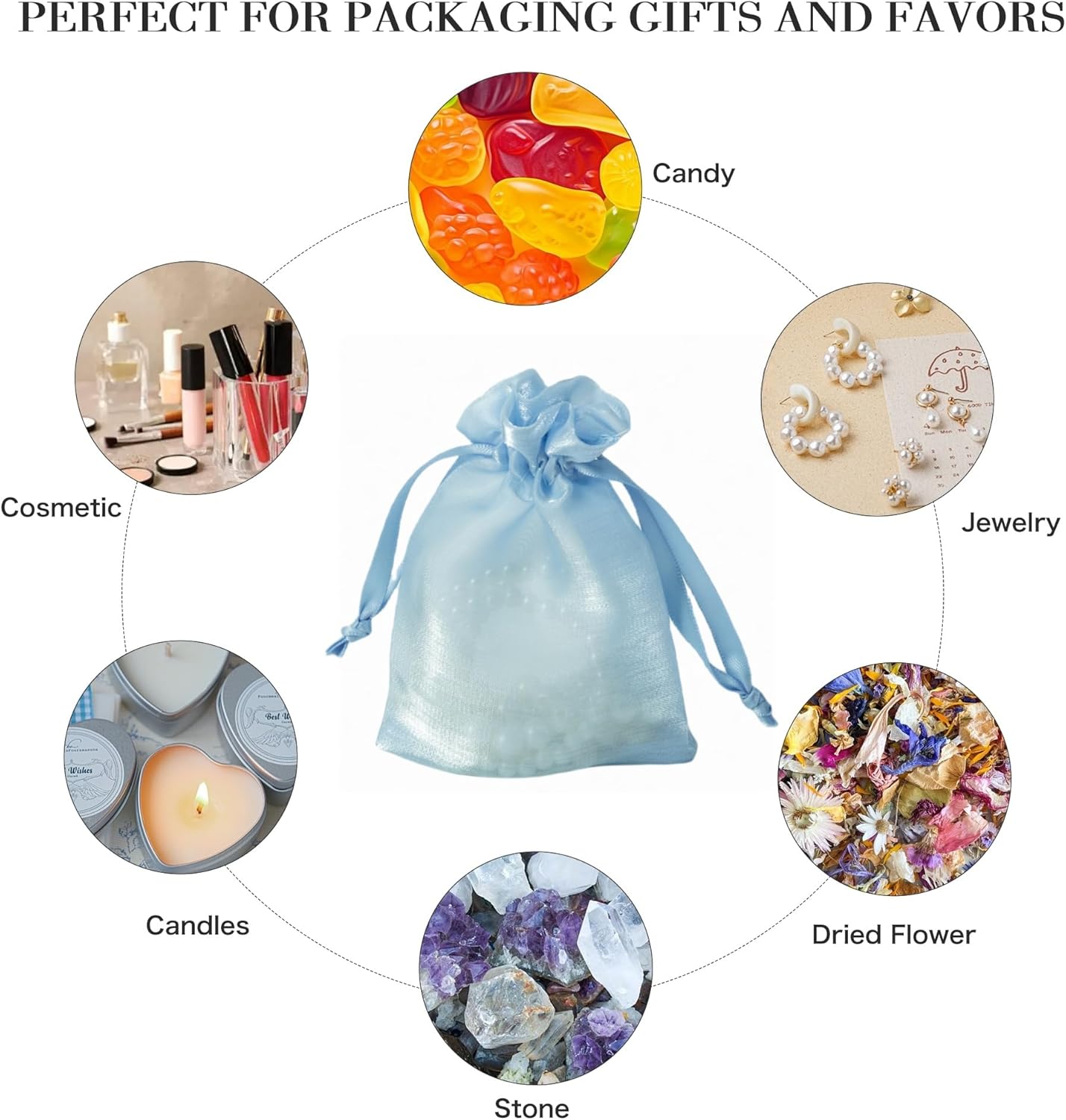 QIANF 20 Pcs Blue Small Organza Bags 3X4 inch for Wedding Favors with Drawstring, Mini Mesh Gift Bags Jewelry Pouch for Candy Bridal Shower Party Favor Baby Shower Christmas