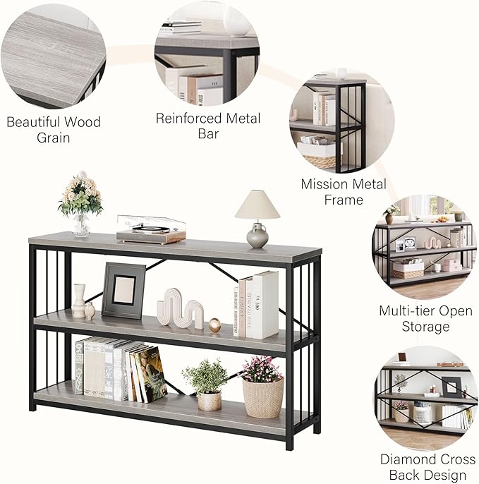 LVB Farmhouse Entryway Table, Metal Wood Console Table - Image 4