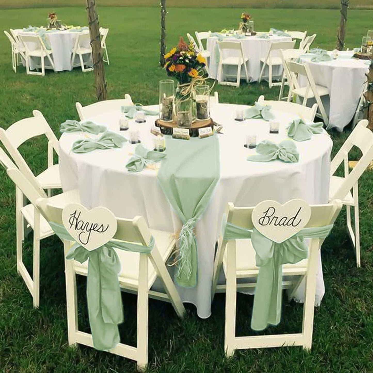 fani 120 PCS Sage Green Satin Chair Sashes Bows Universal Chair Cover for Wedding Reception Restaurant Event Decoration Banquet,Party,Hotel Event Decorations (7 x 108 inch)