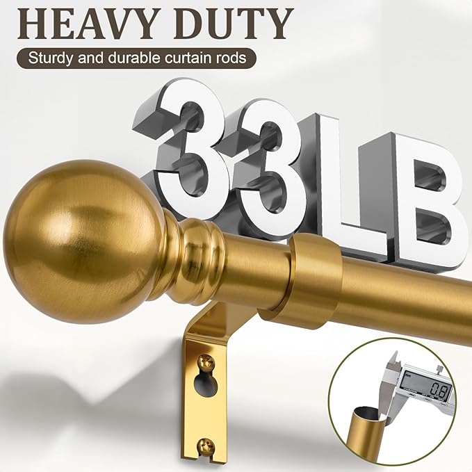 Modern Gold Curtain Rods for Windows 28 to 48 Inch 1" Diameter Adjustable Heavy - Image 6