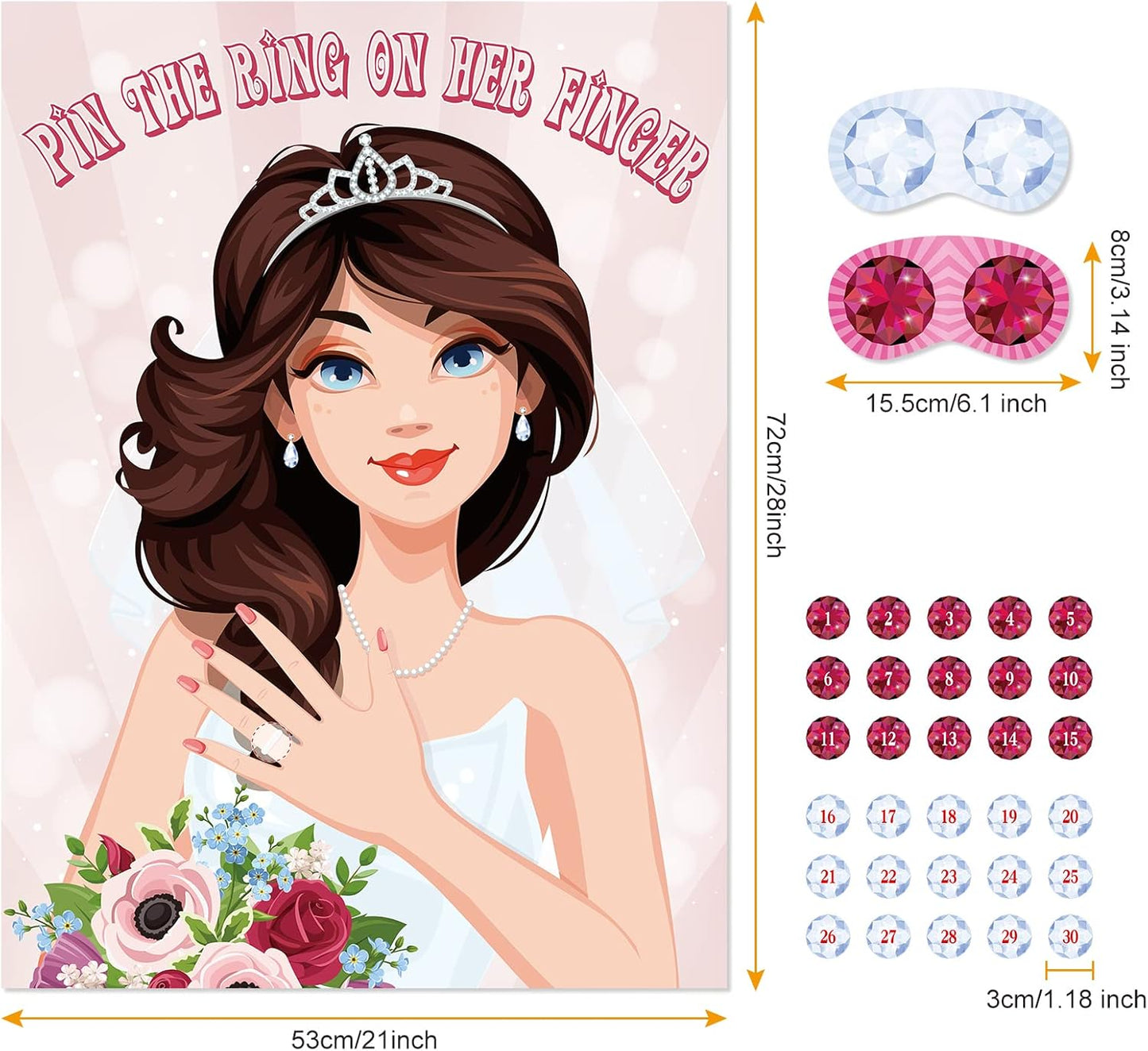 ASTARON Pin The Ring On The Bride, Bridal Shower Hen Party Bachelorette Party Girls Game Bride To Be Pin Game Party Supplies