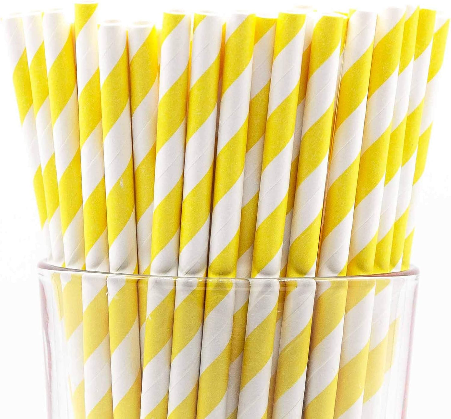 Pack of 300 Yellow Swirls Biodegradable 4-Ply Paper Drinking Straws (Compostable, Non-toxic, BPA-free)