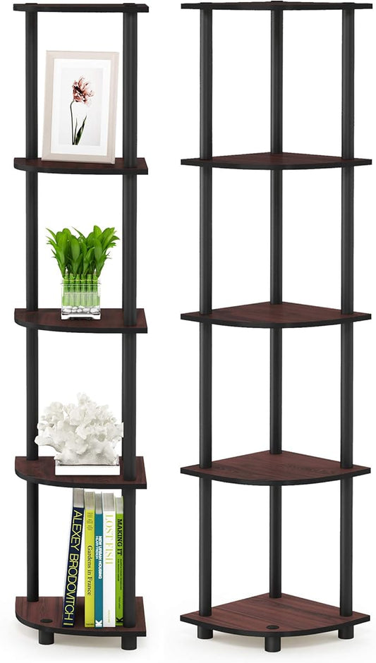Furinno TURN-N-TUBE Corner Shelf Set of 2, 5-Tier Corner Bookshelf, Open by Furinno-FitsYourSpaceFitsYourBudget