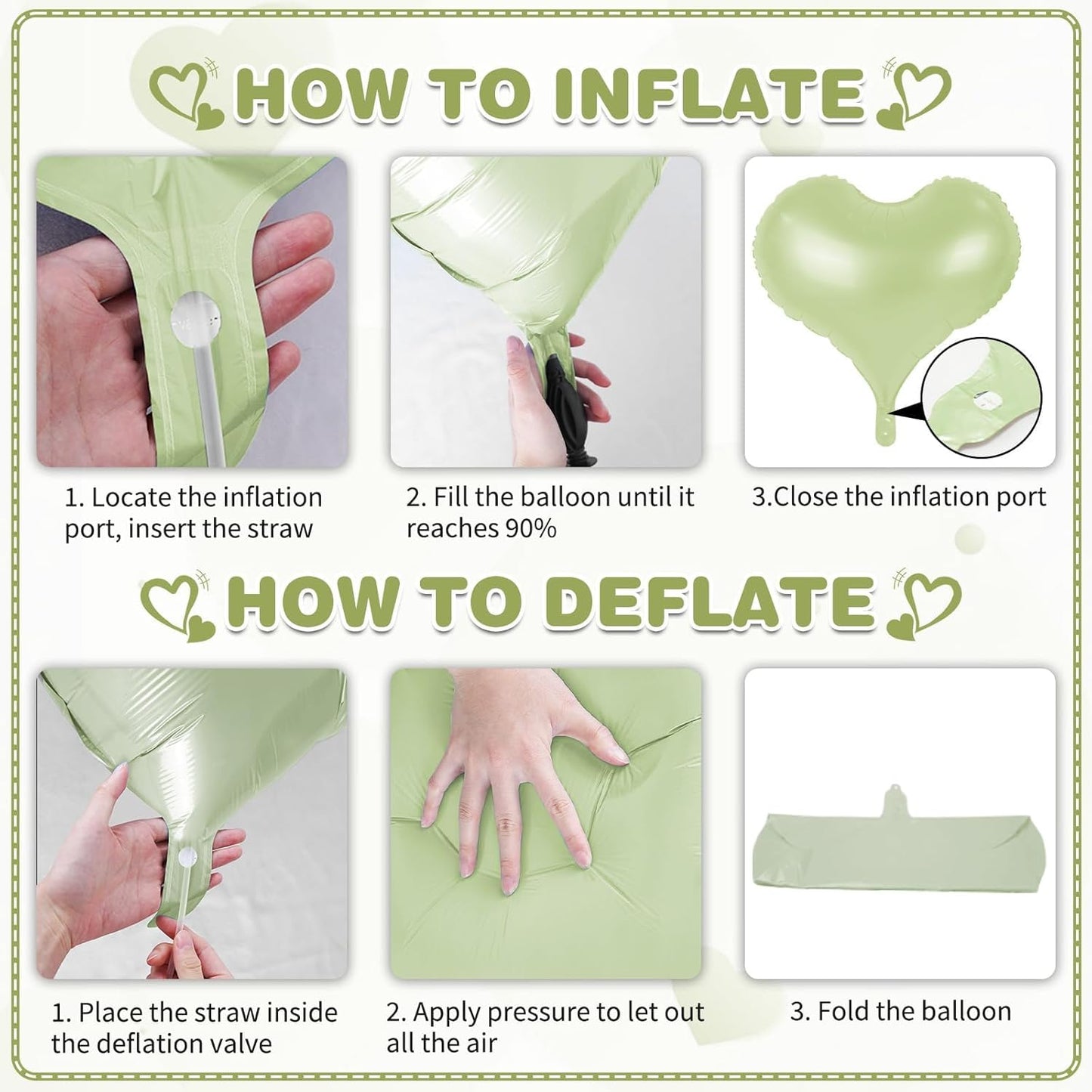 24 Inch Green Heart Balloons, Pastel Heart Shaped Foil Balloons, Light Green Helium Balloon for Valentines Day Bridal Shower Anniversary Wedding Birthday Party Decorations