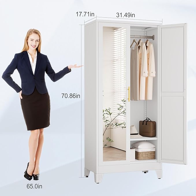 71" Metal Armoire Wardrobe Closet, Steel Clothing Storage Cabinet - Image 2