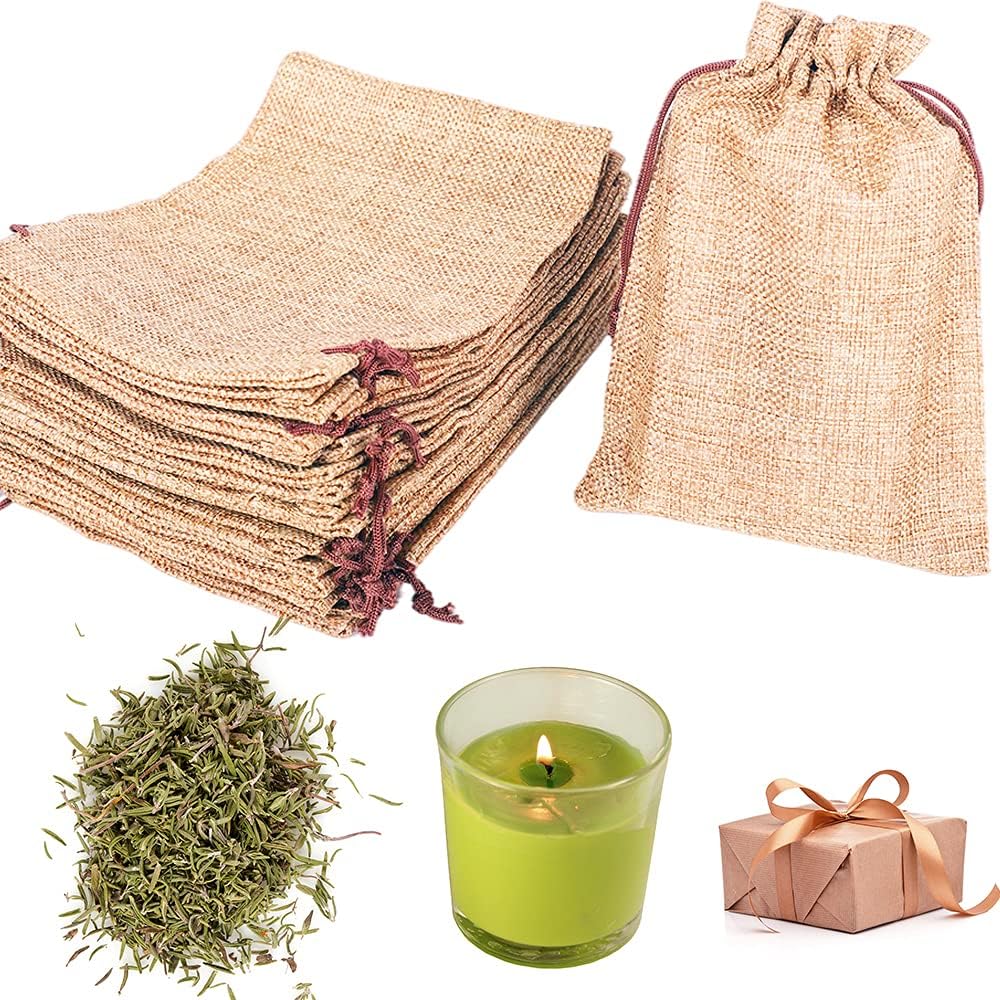 LYSXP 50PCS Burlap Bags with Drawstring，5x7 Inch Drawstring Gift Bag Jewelry Pouches for Wedding Party Favors, DIY Craft Christmas Presents