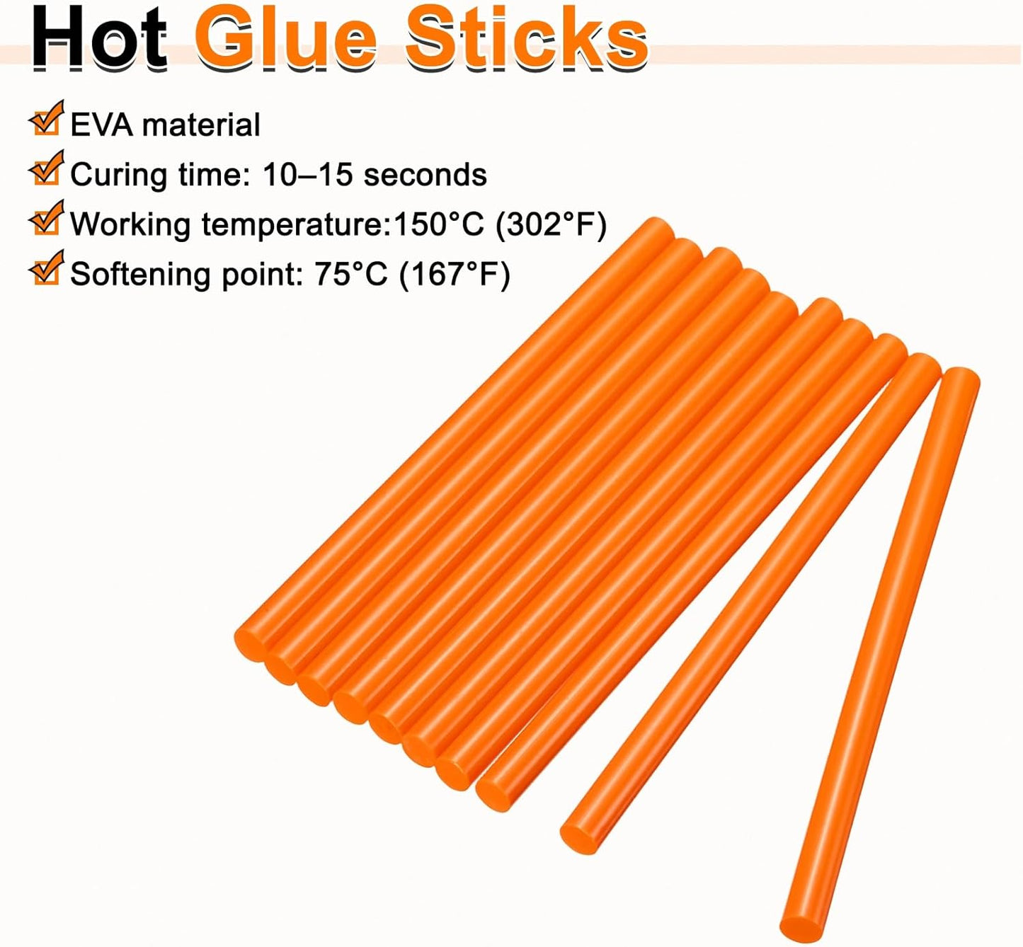 HARFINGTON 10pcs Hot Glue Sticks 0.43" Dia x 7.87" Long EVA Mini Hot Melt Adhesive Glue Stick for Hot Melt Gun Wood Plastic Glass Flowers Fabrics Foam, Orange