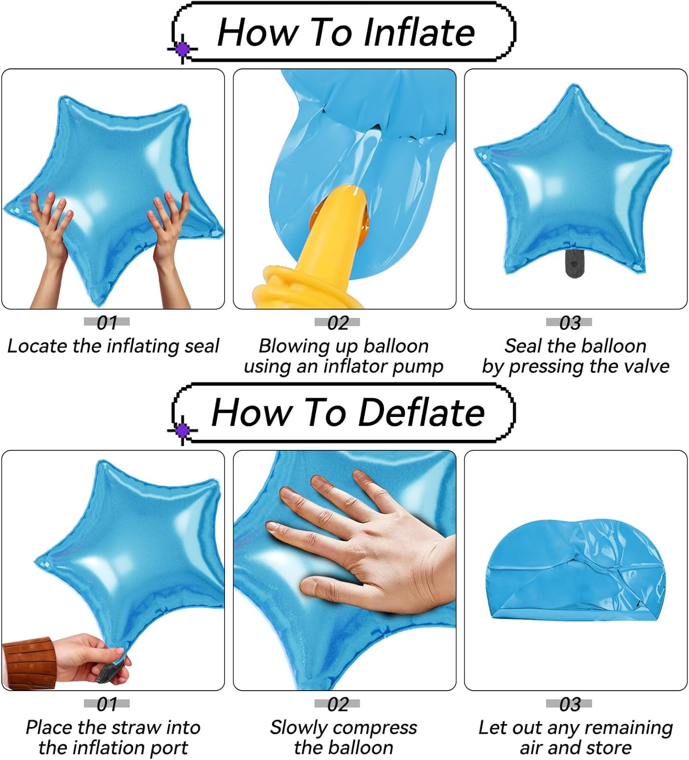 16 Pcs Blue Purple Silver Star Balloons, 22/18/10 Inch Foil Balloons, Four-Pointed Balloon for Boy Men Birthday Graduation Wedding Baby Shower Galaxy Space Party Decorations