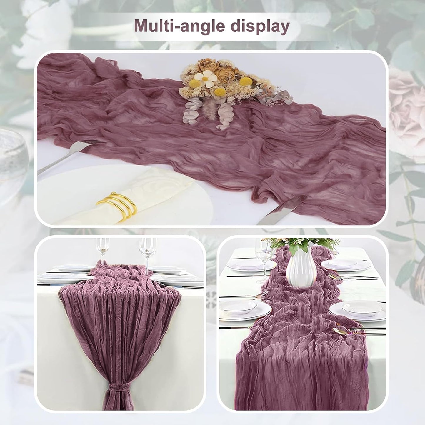 6 Pack Dusty Purple Cheesecloth Table Runner 35x120 Inch 10Ft Rustic Gauze Cheese Cloth Table Runner Sheer Cheesecloth Table Runners for Wedding Party Bridal Shower Decoration