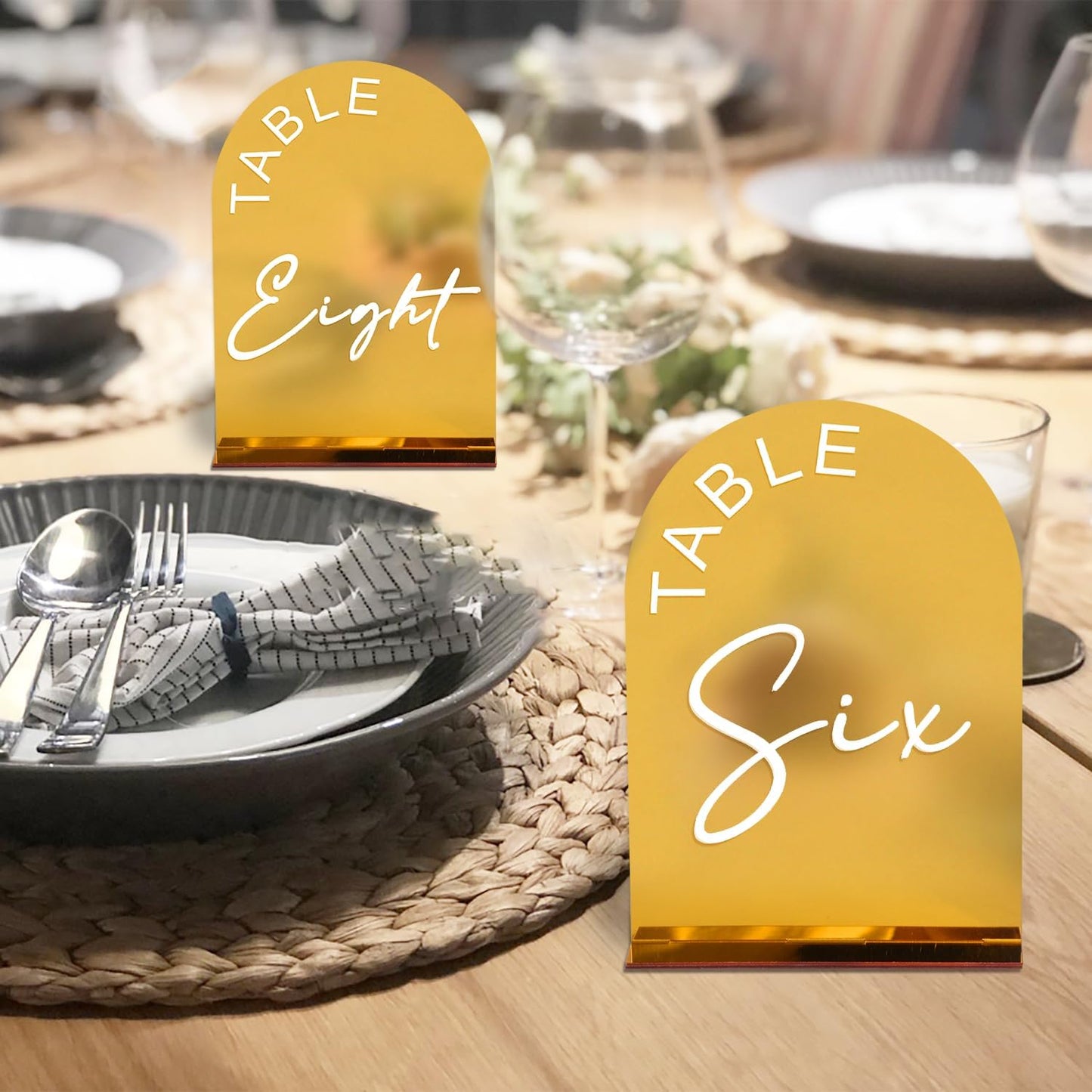 Gold Mirror Arch Wedding Table Numbers 1-30 with Stands, 5x7 Inch Acrylic Arch Sign with Holder for Wedding Reception Table Centerpiece Decoration(Gold Mirror)