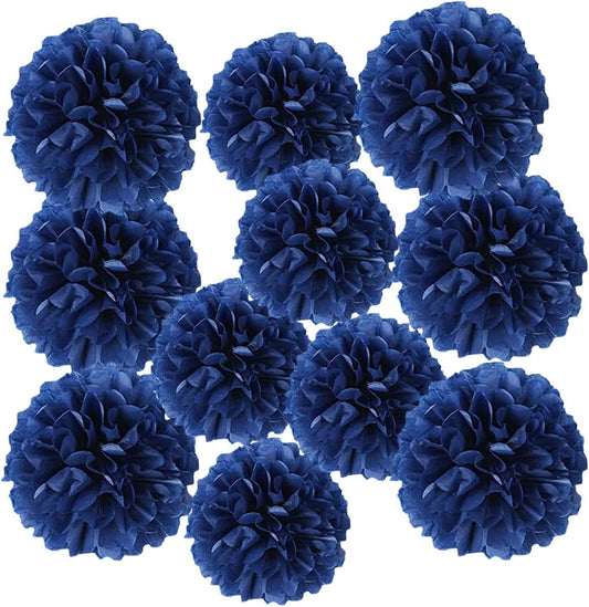 12pcs Royal Blue Pom Poms - 10in 12in Tissue Paper Flower Balls for Wedding Party Decorations - DIY Art Craft Blooms for Birthday Baby Shower Nursery Decor
