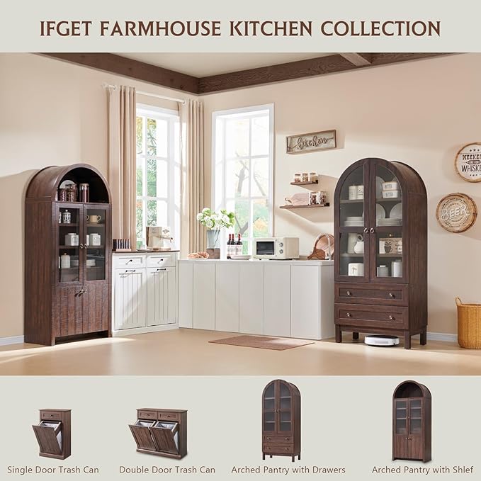 IFGET 71" Tall Arched Kitchen Pantry Cabinet, Wood Kitchens Storage Cabinets - Image 6