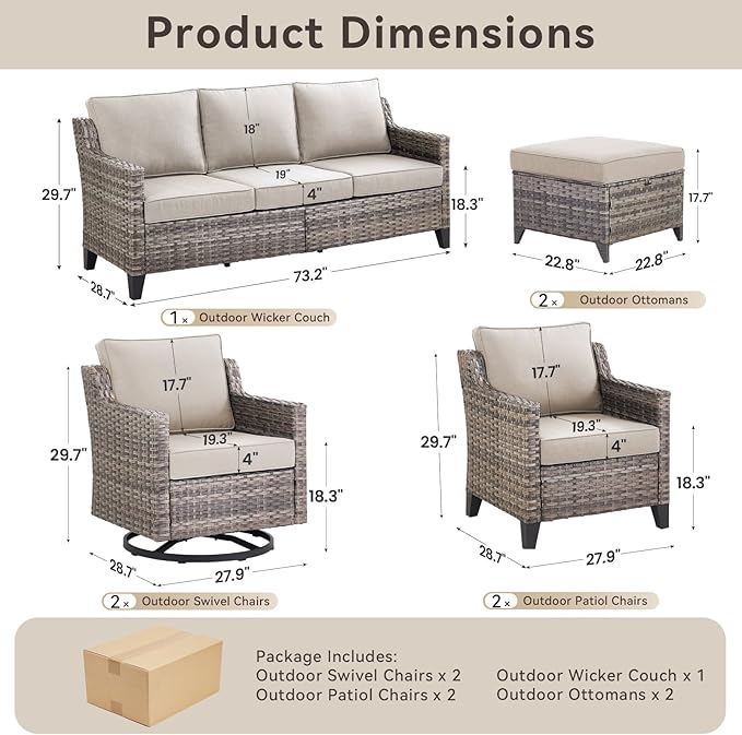 Wicker Patio Furniture Set-7 PieceAll Weather Outdoor Conversation Sets - Image 8