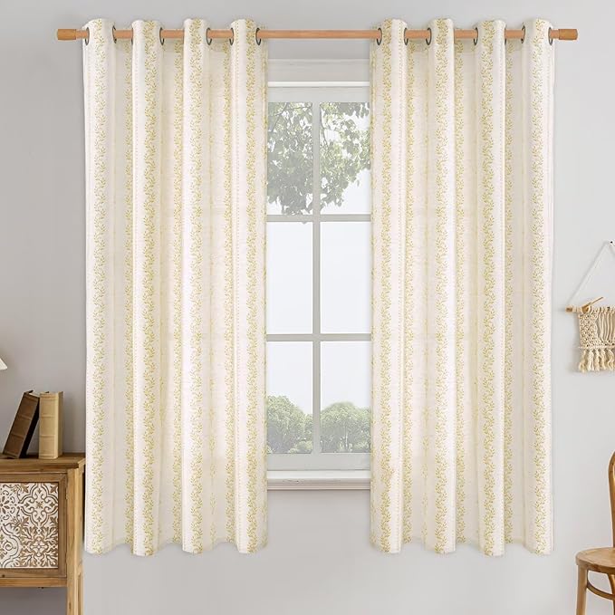 BGment Mustard Yellow Vintage Floral Linen Curtains - Image 9