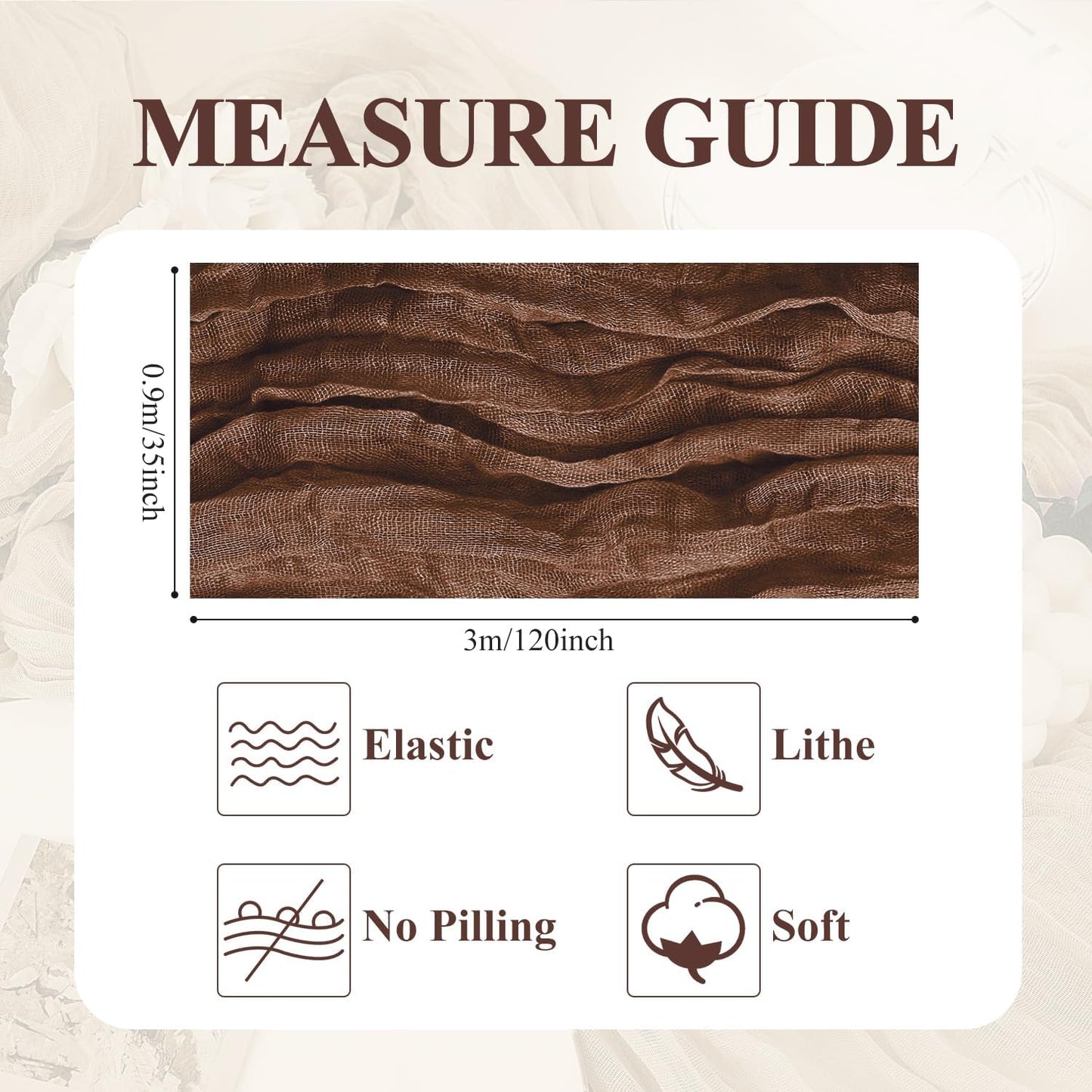 Asee'm 12pcs Cheesecloth Table Runner 120 Inches Long Brown Boho Gauze Cheese Cloth Runner 10FT Rustic Sheer Fall Table Runners for Thanksgiving Christmas Wedding Party Baby Shower Decoration