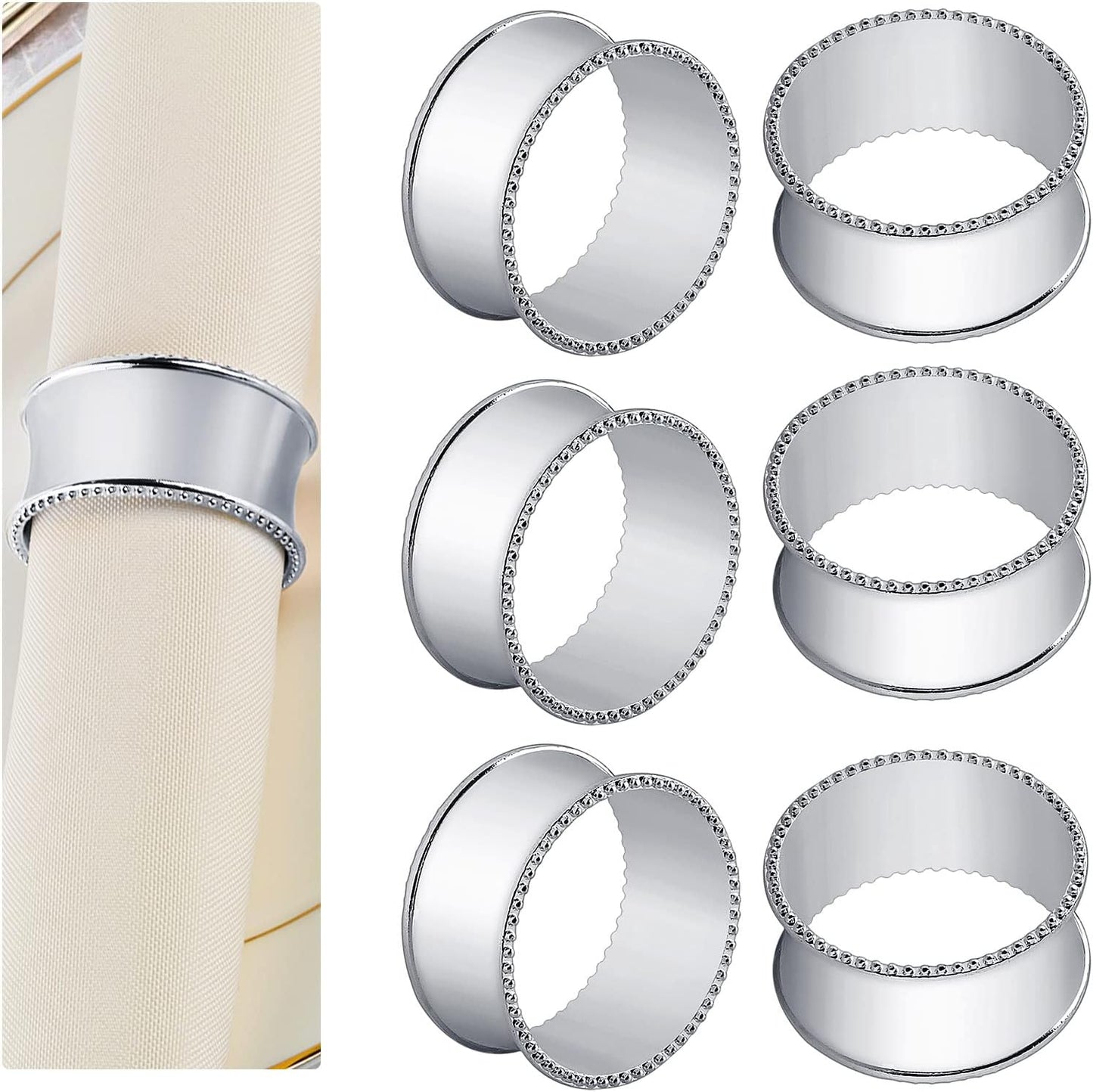 20 Pcs Stainless Steel Bead Side Napkin Rings Delicate Serviette Buckles (Silver)