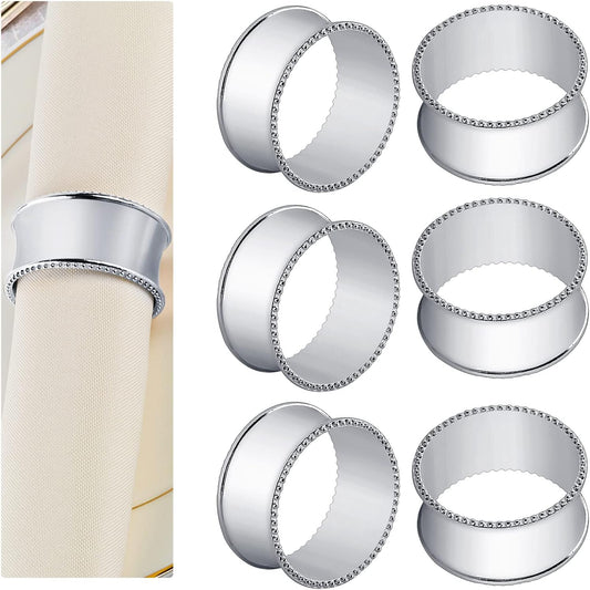 6 Pcs Stainless Steel Bead Side Napkin Rings Delicate Serviette Buckles (Silver)