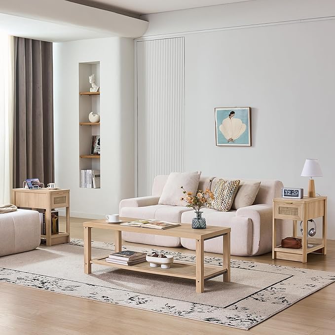 Lerliuo Boho Coffee Tables for Living Room, Rattan Center Table - Image 7