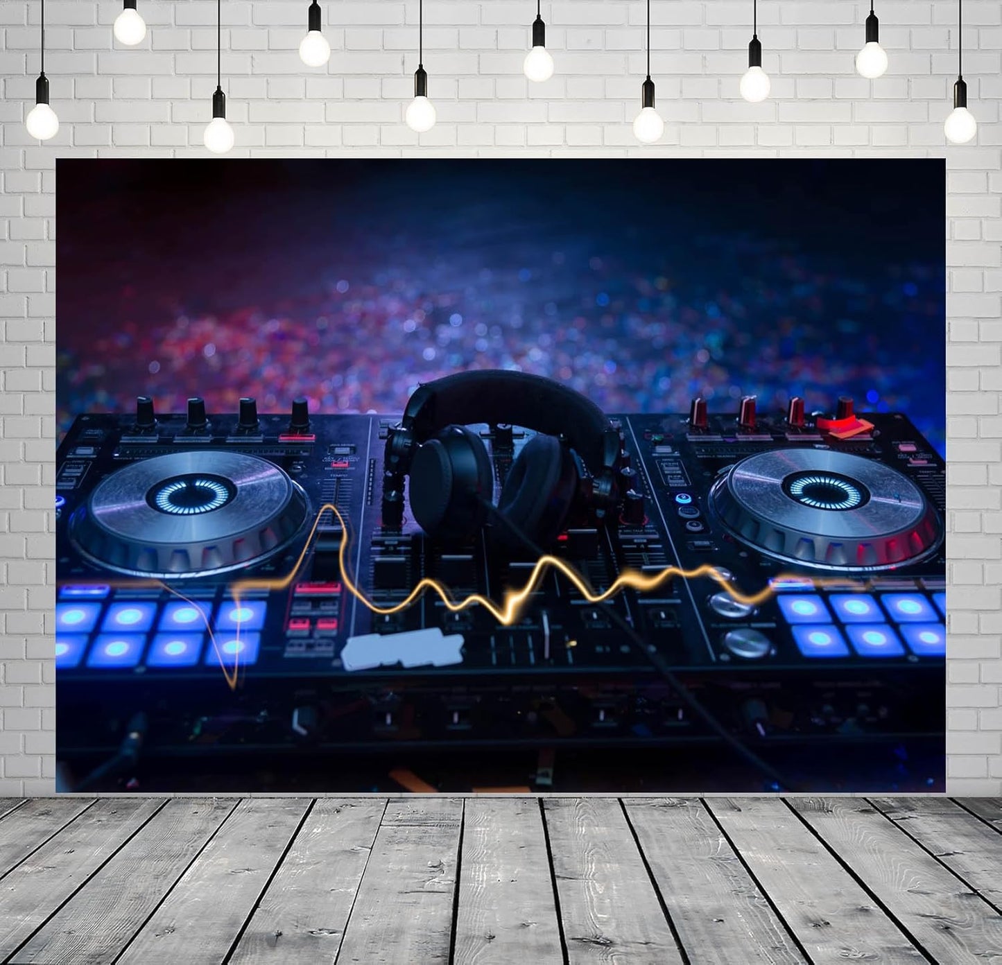 CORFOTO 10x6.5ft Fabric Dj Mixer with Headphones Backdrop Photography Dj Sound Equipment in Dark Background Musical Dance Disco Party Decorations Live Concert Stage Photoshoot Booth Studio Props