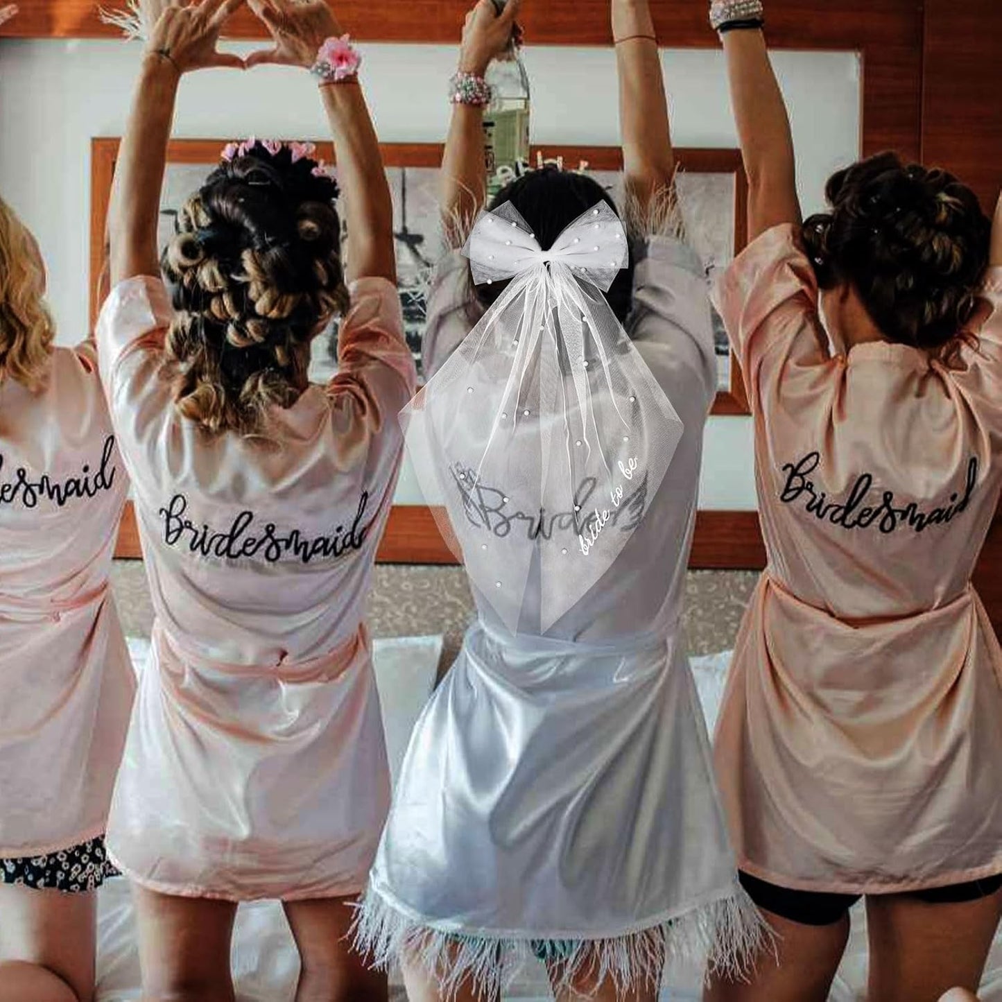 Bride to Be Bridal Wedding Veils Bachelorette Party Accessories Pearl Hair Bow Veil for Women and Girls Bridal Shower Bridesmaid Gift