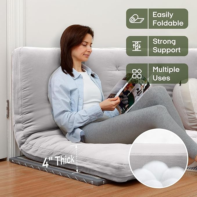 ZonLi Japanese Floor Futon Mattress King Size 76"x 80", 100% Cotton Cover 4'' - Image 2