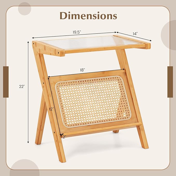 Giantex Rattan Side Table Set of 2, Boho Nightstand - Image 3
