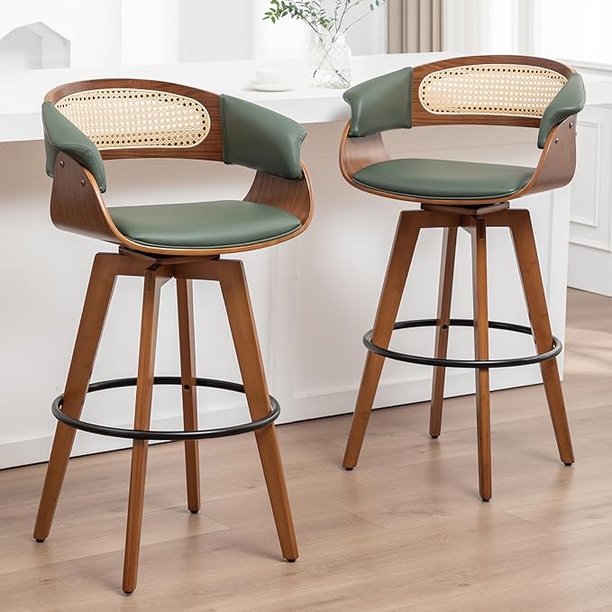 Set of 2 Rattan Swivel Counter Stools by KUNZENTLIVING