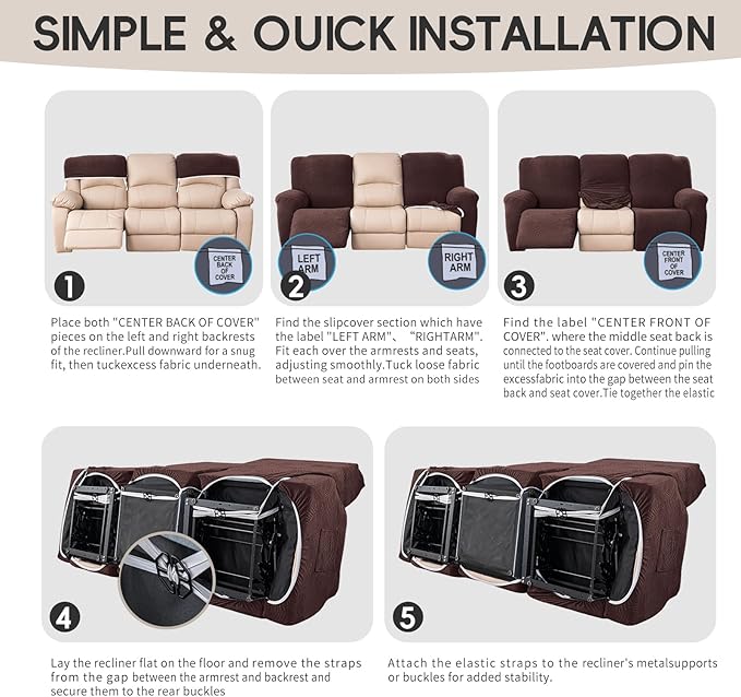 5-Piece Recliner Sofa Covers, Stretch Geometric Strokes Jacquard Recliner Sofa - Image 8