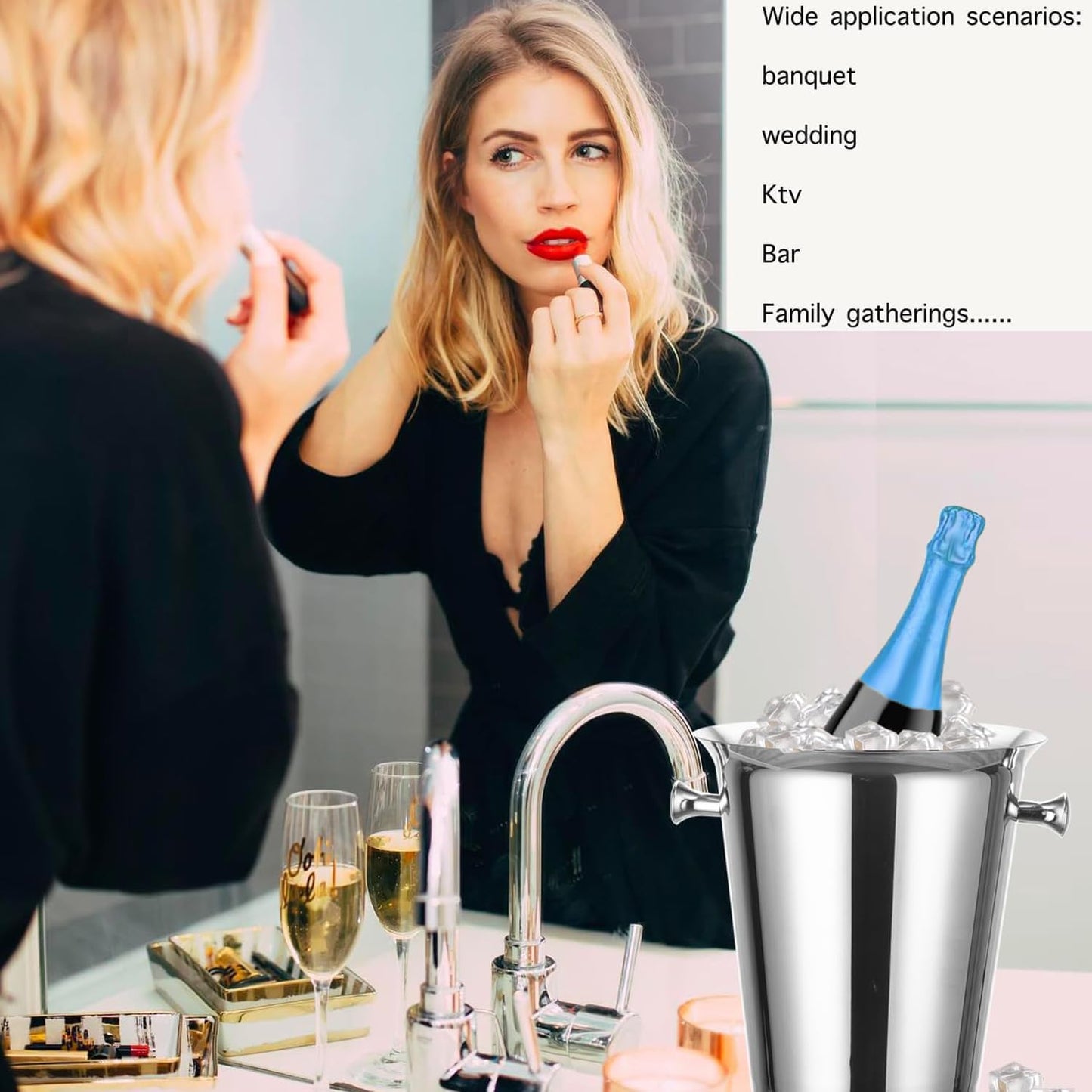 Ice Bucket with Stand Standing Champagne bucket for Party Stainless Steel Wine Bucket Wine Cooler with Stand 5L Wine Chiller for Bar Ktv Weding (silver)