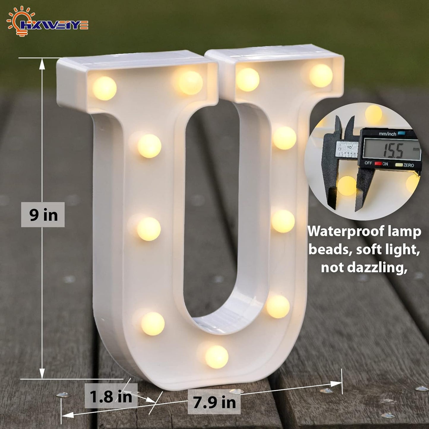 HXWEIYE LED Marquee Letters Lights Sign-U, Led Letters Lights 26 Alphabet, Light Up Number 0-9 Letters Sign for Party Home Birthday Anniversary Battery Powered Lighted Letters(Warm White)