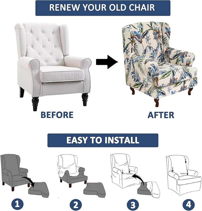 HAOYONG Wing Chair Slipcovers Stretch Wingback Chair Covers Printed 2 Pieces - Image 6