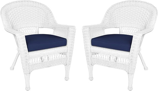 Jeco Wicker Chair with Blue Cushion by Jeco