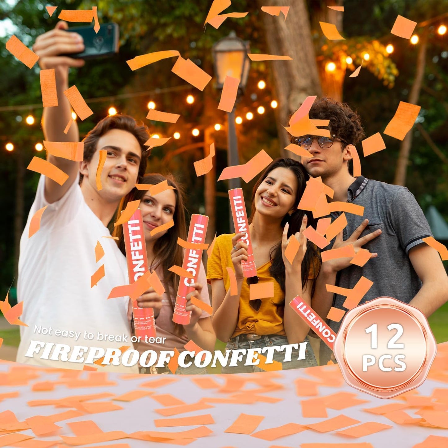 Confetti Cannon Orange Confetti Poppers 12 Pack Party Poppers 12 Inch Confetti Shooters Orange Twist Popper Sticks for Wedding Graduation Engagement Anniversary Bridal Shower Valentines Day Birthday