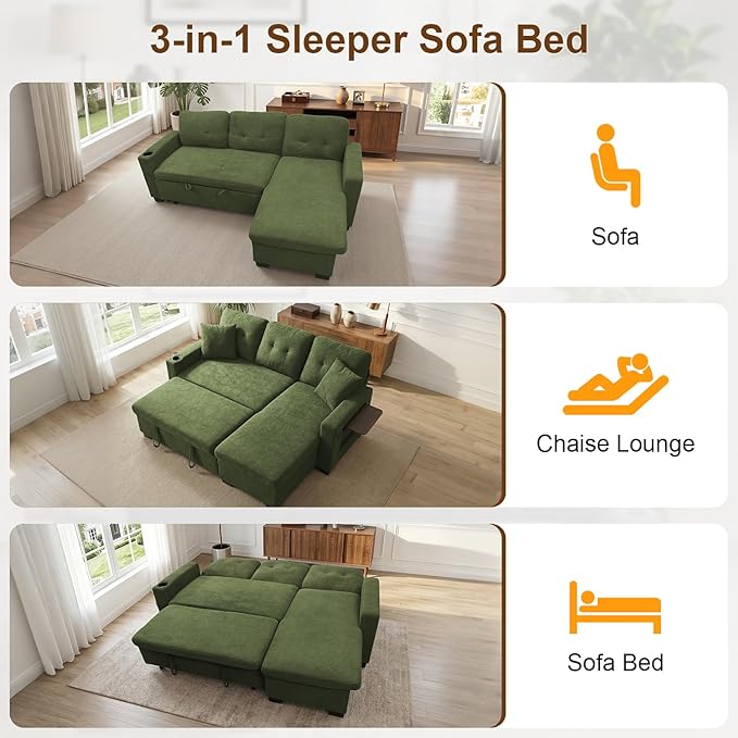 KCGKCG 82" L Shaped Sleeper Sofa Bed, Pull Out Sectional Couch - Image 6