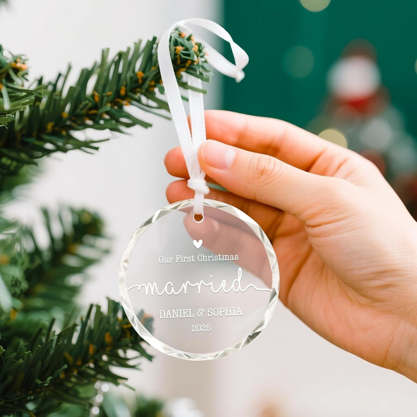 Personalized Wedding Gifts for Couples 2025, Bridal Shower Ideas for Her, Newlywed, Custom First Christmas Married Ornament, Customized Hanging Christmas Tree Ornament 2025