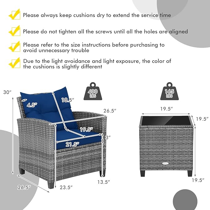 COSTWAY 3-Piece Patio Furniture Set, Outdoor Wicker Rattan Sofa - Image 4
