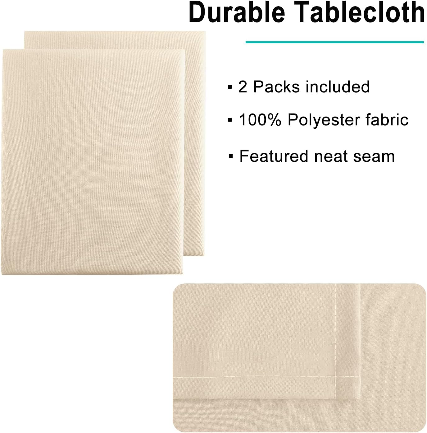 Hiasan 2 Pieces Rectangle Tablecloth - Waterproof Washable Polyester Table Cloth for Dining Room Kitchen Party Camping, Beige, 54 x 80 Inch