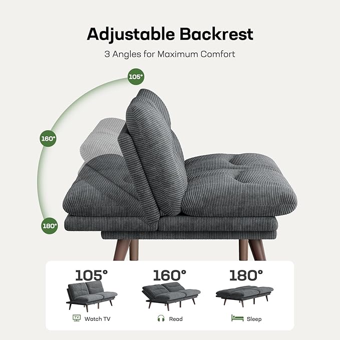 Marsail 66" Convertible Futon Sofa Bed, Corduroy Futon Loveseat Couch - Image 3