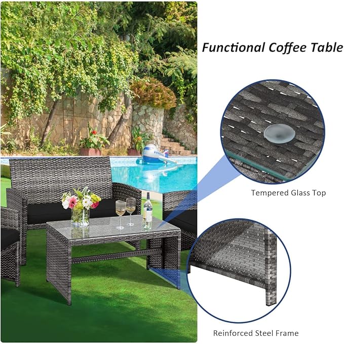 Tangkula 4 PCS Wicker Patio Conversation Set, Outdoor Rattan Sofas - Image 7
