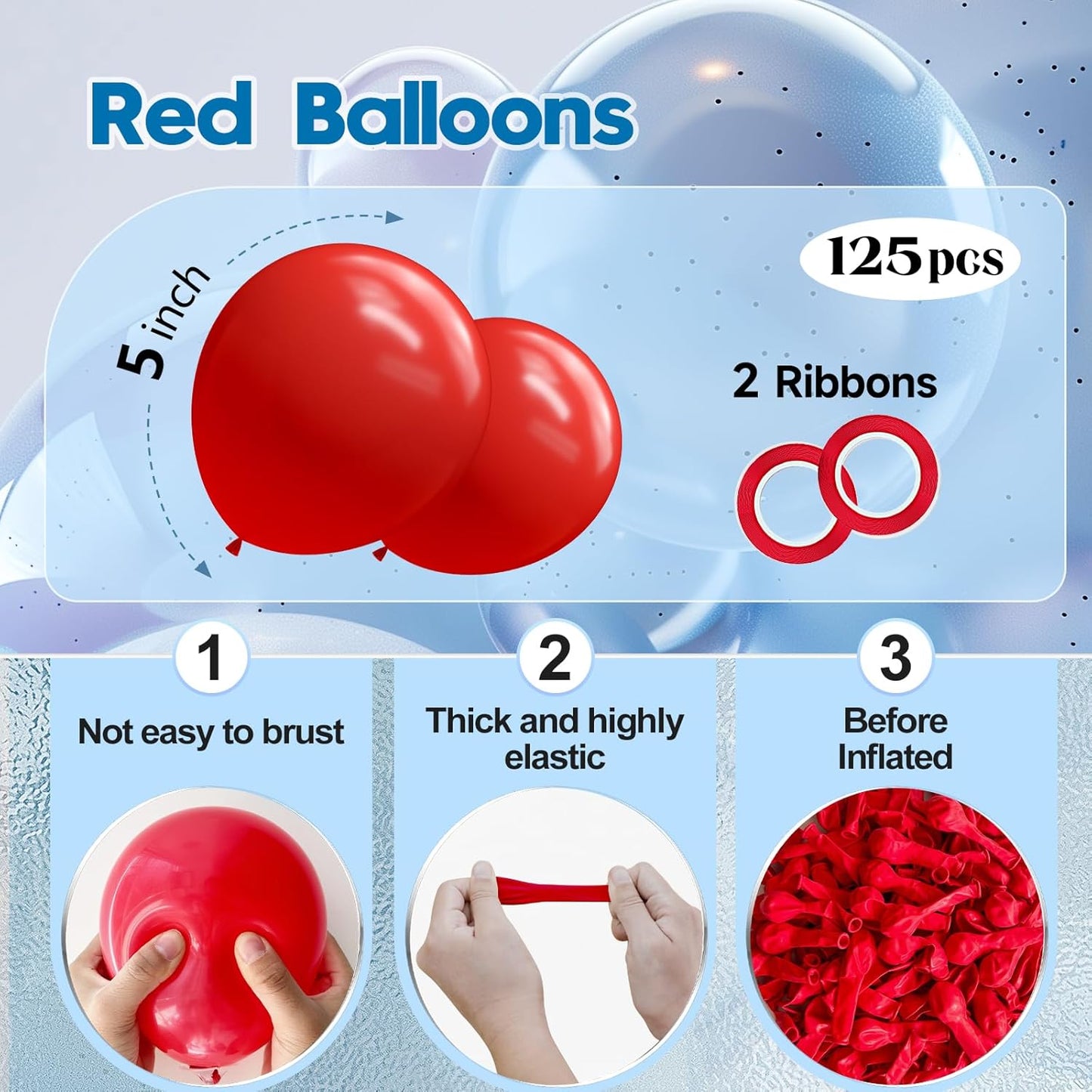 125 pcs Red 5 Inch Balloons,Small Balloons for Balloon Garland or Balloon Arch as Party Decorations, Birthday Decorations, Anniversary Party Decoration