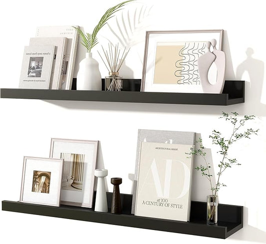 Fun Memories Picture Ledge Shelves Set of 2, 24 Inch Rustic Wall Mounted by FunMemories
