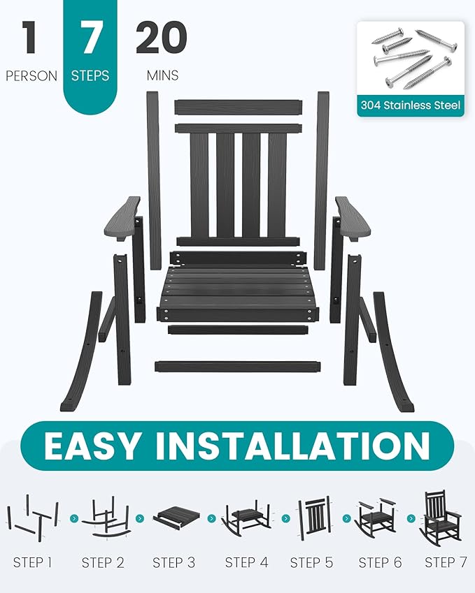 SERWALL Outdoor Rocking Chair Set of 2, HDPE Rocking Chair - Image 7