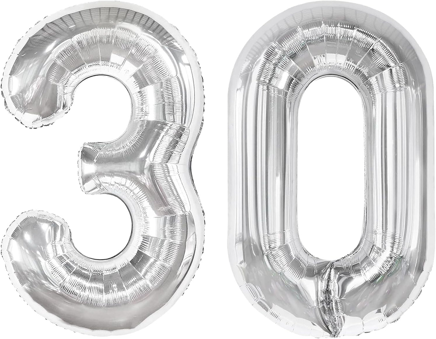 Silver 40 Inch 30 Number Balloons, 30 Decorations for 30 Birthday, Foil Giant Birthday Graduations Anniversary Party Balloons