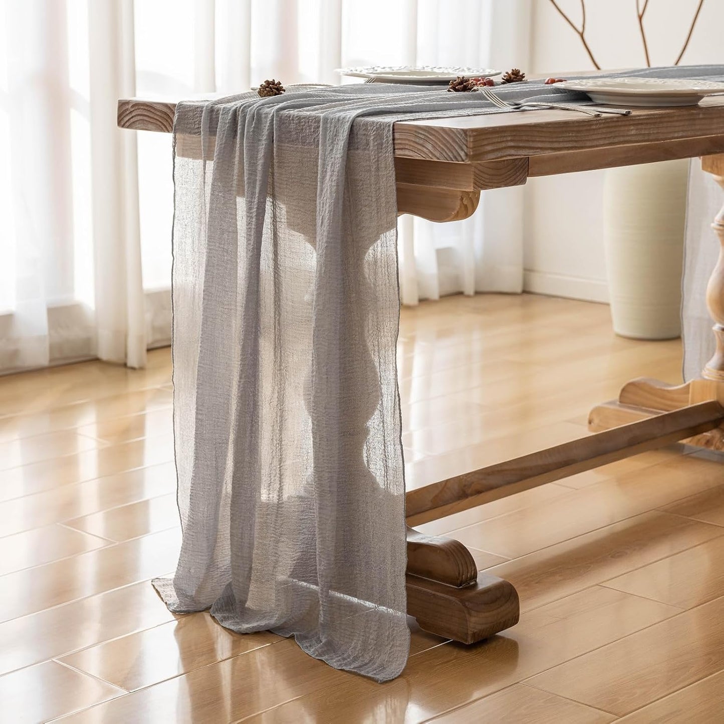 Cheesecloth Table Runner Dusty Blue Gauze Rustic Cheese Cloth Table Runner 120 Inch 10 FT for Wedding Baby Bridal Shower Birthday Engagement Party Long Sheer Boho Home Decorations