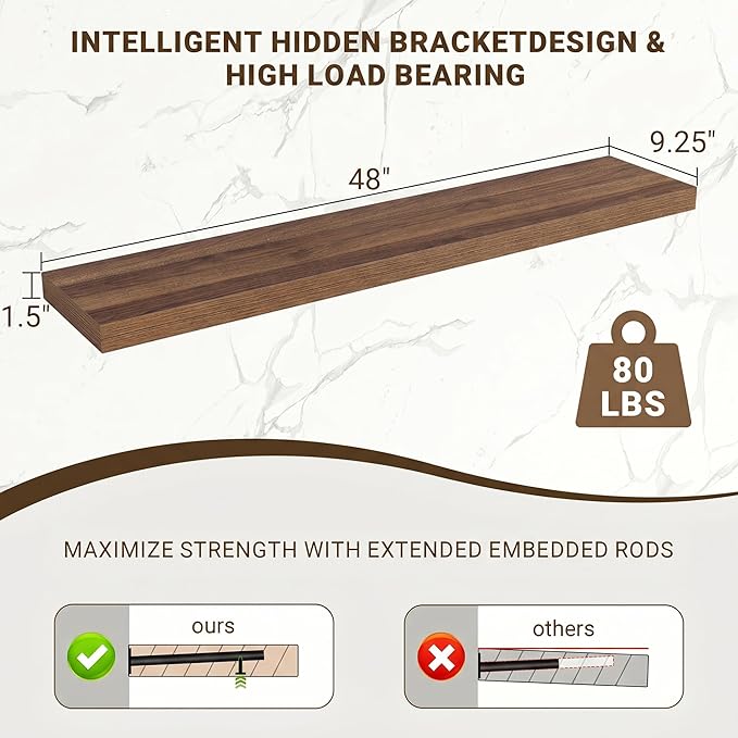 Acovy 48 Inch Floating Shelves, Wooden Shelves - Image 3