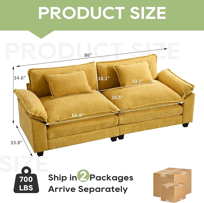 Oprisen 86" Modular Sectional Sofa, Comfy Cloud Couch Sectional Sofa, Chenille - Image 2