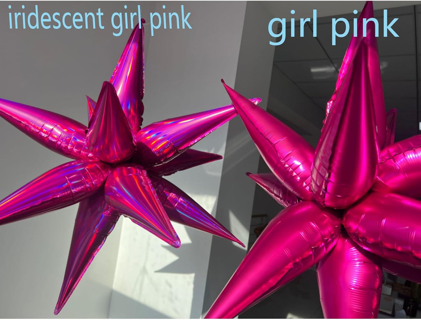 3pcs 26-Inch Iridescent Pink Explosion Star Mylar Balloon - Spike Cone for Birthday, Wedding, Bachelor Party Decorations