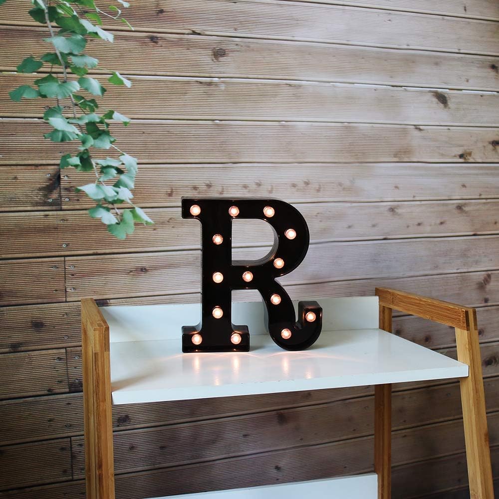 Light Up Black Alphabet Marquee Letters Sign LED Marquee Number Lights Sign for Night Light Home Bar Christmas Lamp Birthday Party Wedding Decoration R